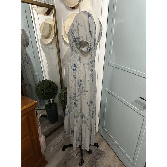 LoveShackFancy Angie Silk Floral Sweetheart Maxi Dress in Celestia Blue Size 4 - Picture 8 of 14